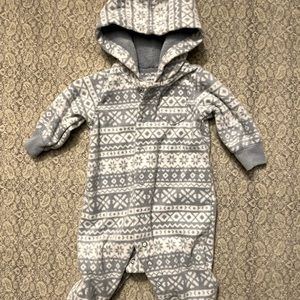 3 month hooded fleece snap up footless onesie.